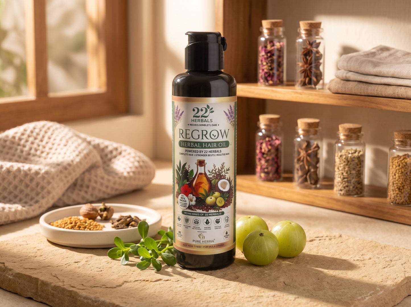 Regrow Herbal Hair Oil - 225ml (200ml + 25ml FREE) | Natural Hair Growth & Hair Fall Care
