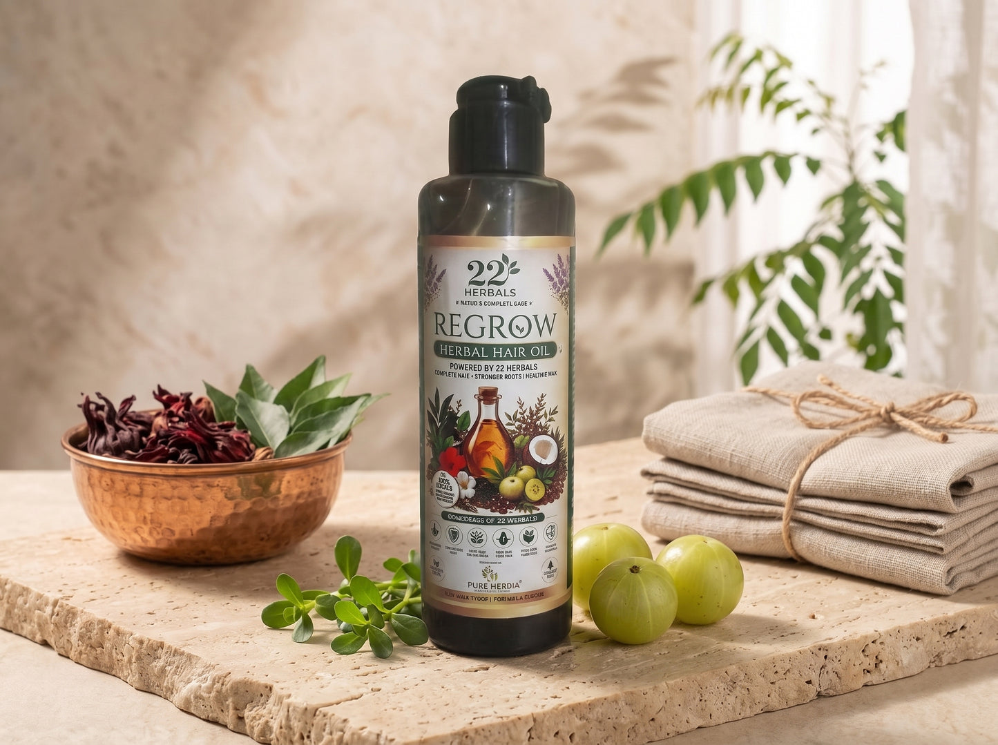 Regrow Herbal Hair Oil - 225ml (200ml + 25ml FREE) | Natural Hair Growth & Hair Fall Care