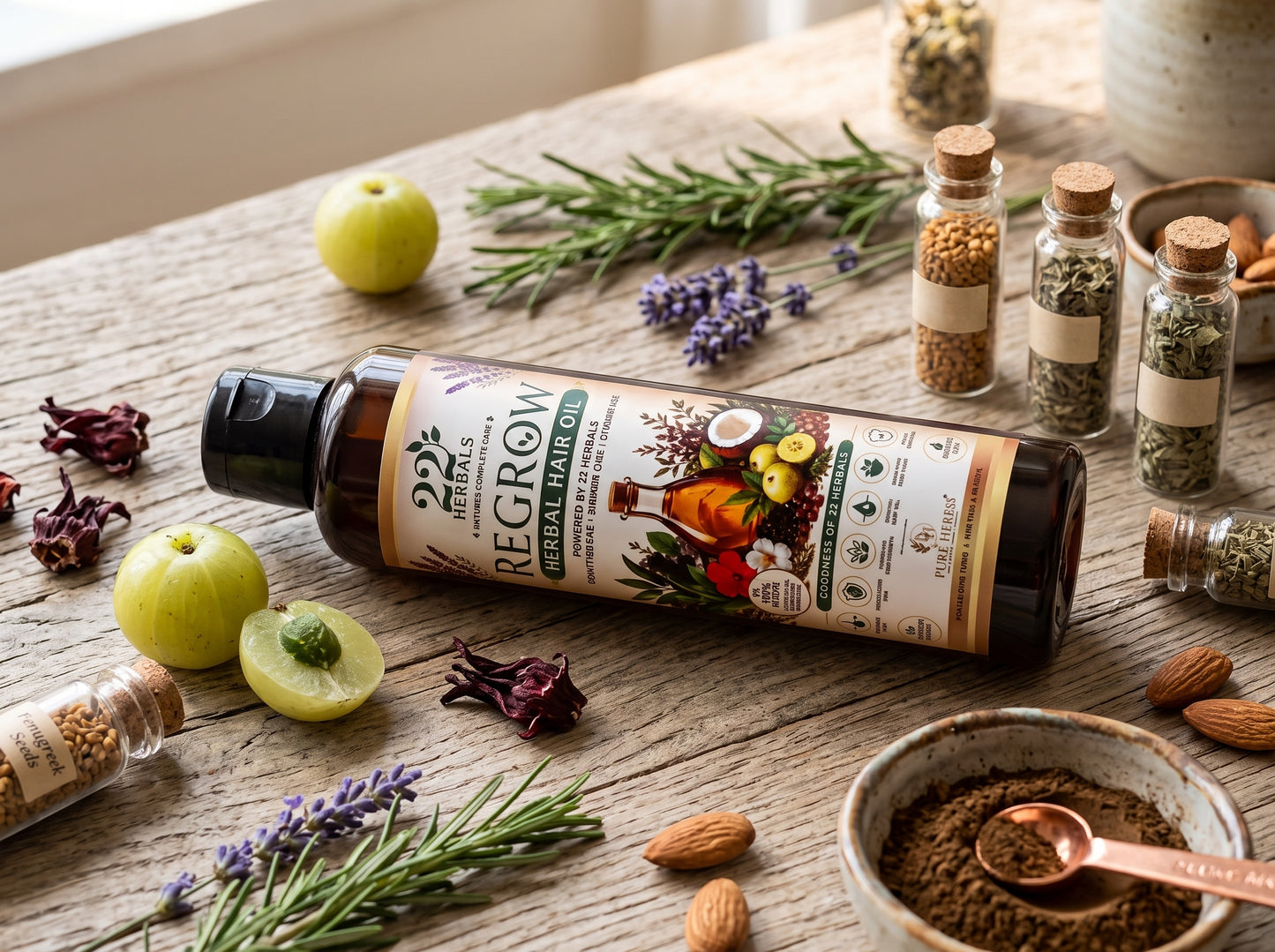 Regrow Herbal Hair Oil - 225ml (200ml + 25ml FREE) | Natural Hair Growth & Hair Fall Care