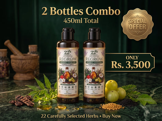 Regrow Herbal Hair Oil (2 Bottle Combo) – Buy 2 x 225ml Bottles for Only Rs. 3,500 | 22 Herbal Ingredients